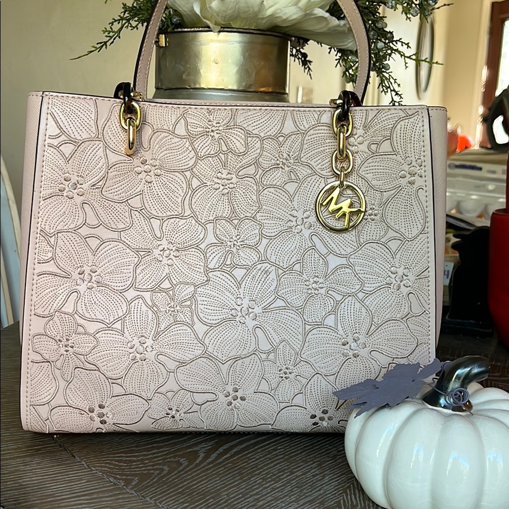 Michael Kors Floral Embossed Pink Tote Bag